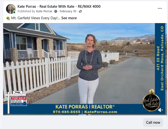 Virtual Showing Social Media Promotion Example of Kate Porras promoting a virtual home showing on Facebook